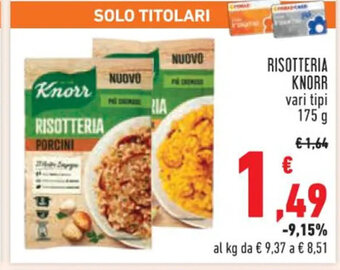 Conad RISOTTERIA KNORR vari tipi 175 g offerta