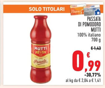 Conad PASSATA DI POMODORO MUTTI 100% italiano 700 g offerta