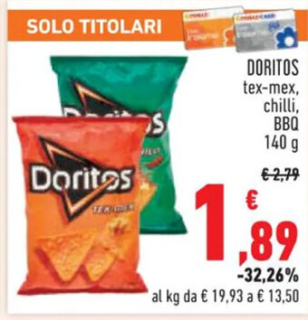 Conad DORITOS tex-mex, chilli, BBQ 140 g offerta