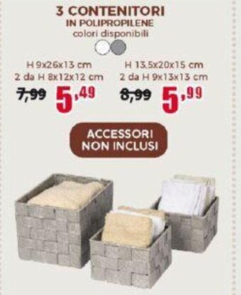 Happy Casa 3 CONTENITORI IN POLIPROPILENE H9x26x13 cm 2 da H 8x12x12 cm offerta