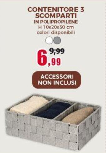 Happy Casa CONTENITORE 3 SCOMPARTI IN POLIPROPILENE H 10x20x30 cm offerta