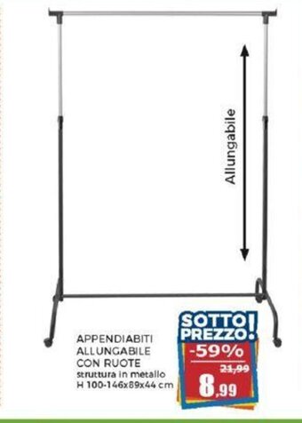 Happy Casa APPENDIABITI ALLUNGABILE CON RUOTE offerta
