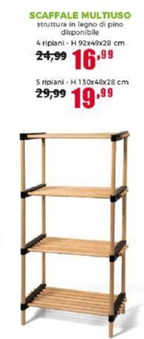 Happy Casa SCAFFALE MULTIUSO 4 ripiani - H 92x49x28 cm offerta