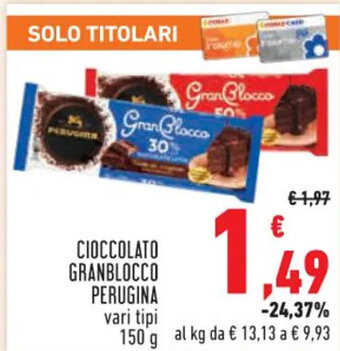 Conad CIOCCOLATO GRANBLOCCO PERUGINA vari tipi 150 g offerta
