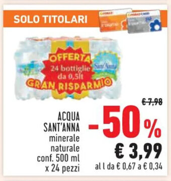 Conad ACQUA SANT'ANNA minerale naturale conf. 500 ml x 24 offerta