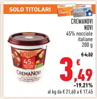 Conad CREMANOVI NOVI 45% nocciole italiane 200 g offerta