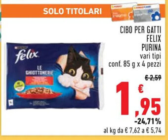 Conad CIBO PER GATTI FELIX PURINA vari tipi conf. 85 g x 4 pezzi offerta