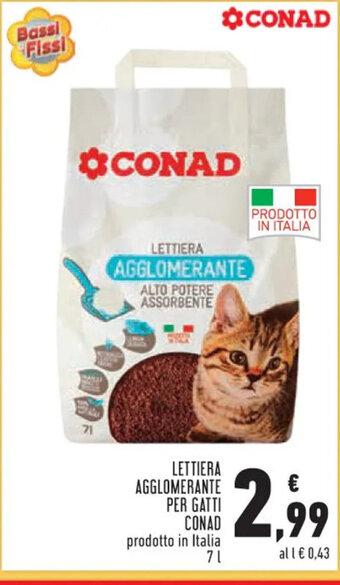 Conad LETTIERA AGGLOMERANTE PER GATTI CONAD prodotto in Italia 7 L offerta