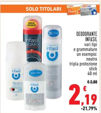 Conad DEODORANTE INFASIL neutro tripla protezione stick 40 ml offerta