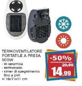 Happy Casa TERMOVENTILATORE PORTATILE A PRESA 500W offerta