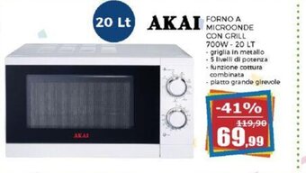 Happy Casa AKAI FORNO A MICROONDE CON GRILL 700W 20Lt. offerta