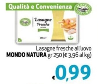 Lasagne fresche all'uovo MONDO NATURA gr 250