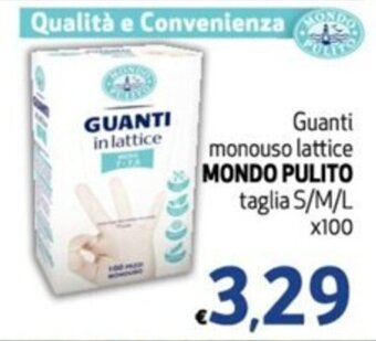 SuperW Guanti monouso lattice MONDO PULITO taglia S/M/L x100 offerta
