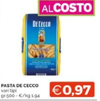 Mercatò PASTA DE CECCO vari tipi gr.500 offerta
