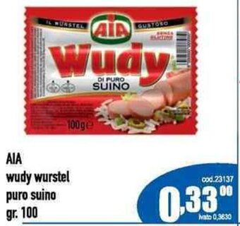 Del Prete Distribuzioni AIA wudy wurstel puro suino gr. 100 offerta