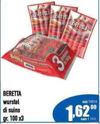 Del Prete Distribuzioni BERETTA wurstel di suino gr. 100 x3 offerta