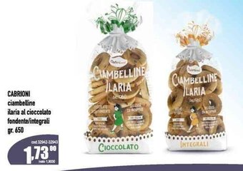 Del Prete Distribuzioni CABRIONI ciambelline ilaria al cioccolato fondente/integrali gr.650 offerta