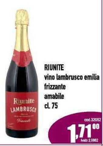 Del Prete Distribuzioni RIUNITE vino lambrusco emilia frizzante amabile cl.75 offerta