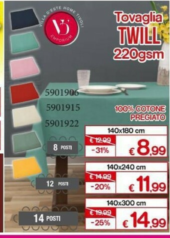 Satur Twill Tovaglia 220gsm offerta