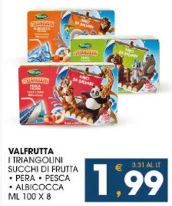 SeBón Supermercati VALFRUTTA I TRIANGOLINI SUCCHI DI FRUTTA ML 100 X 8 offerta