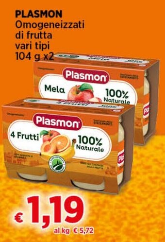 Coop Radenza PLASMON Omogeneizzati di frutta vari tipi 104 g x2 offerta