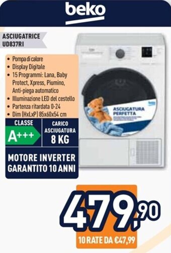 Unieuro beko ASCIUGATRICE UD837RI offerta