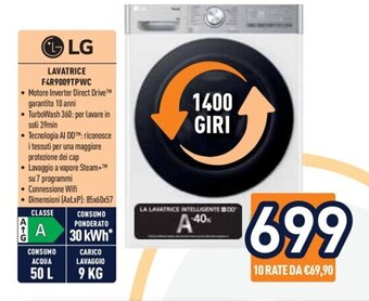 Unieuro LG LAVATRICE F4R9009TPWC offerta