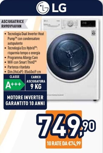 Unieuro LG ASCIUGATRICE RH90V9AVHN offerta