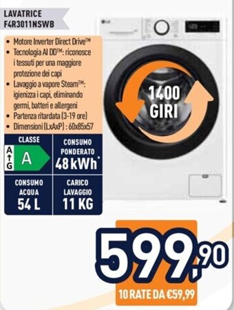 Unieuro LG LAVATRICE F4R3011NSWB offerta