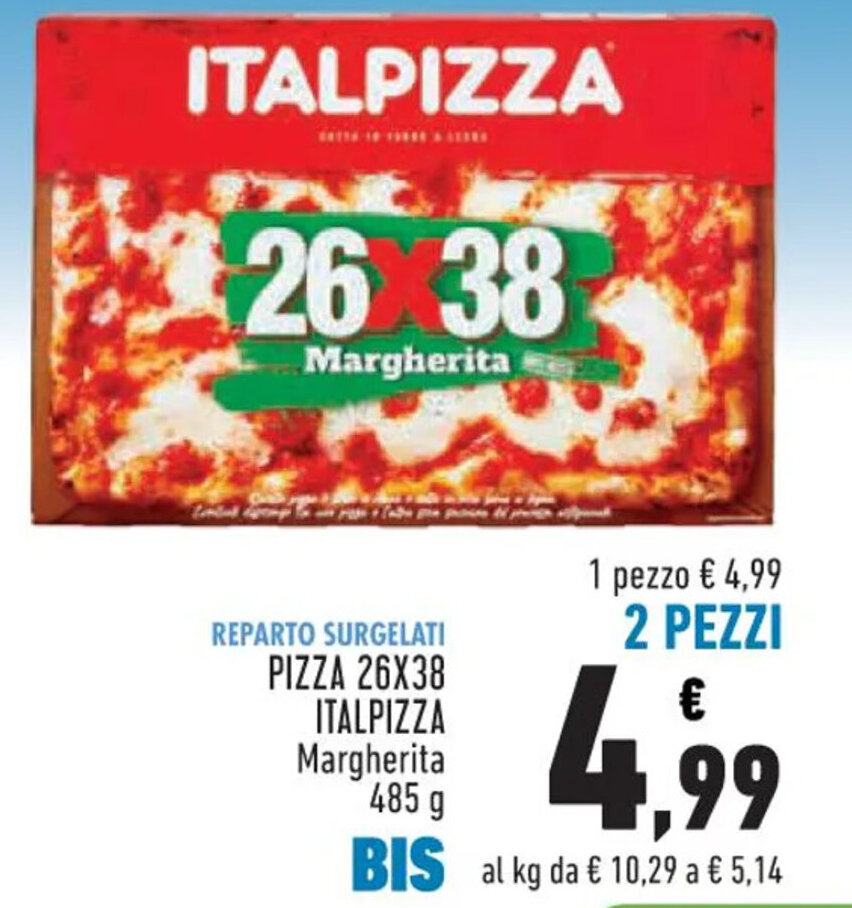 Conad REPARTO SURGELATI PIZZA 26X38 ITALPIZZA Margherita 485 g offerta