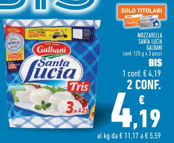 Conad MOZZARELLA SANTA LUCIA GALBANI conf. 125 g x 3 pezzi offerta