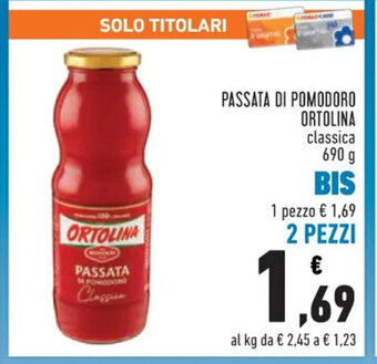 Conad PASSATA DI POMODORO ORTOLINA classica 690 g offerta