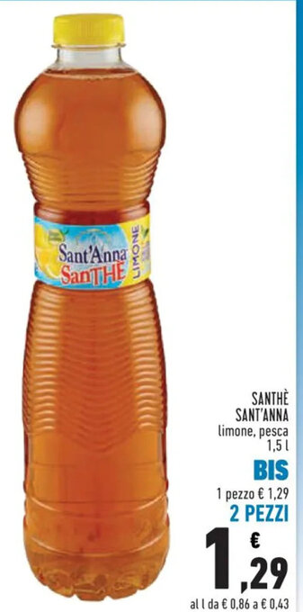 Conad SANTHE SANT'ANNA limone, pesca 1,5 L offerta