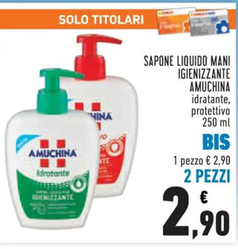 Conad SAPONE LIQUIDO MANI IGIENIZZANTE AMUCHINA idratante, protettivo 250 ml offerta