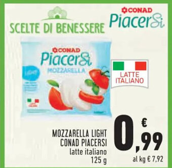 Conad MOZZARELLA LIGHT CONAD PIACERSI latte italiano 125 g offerta