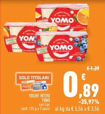 Conad YOGURT INTERO YOMO vari tipi conf. 125 g x 2 pezzi offerta