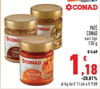 Conad PATE CONAD vari tipi 130 g offerta
