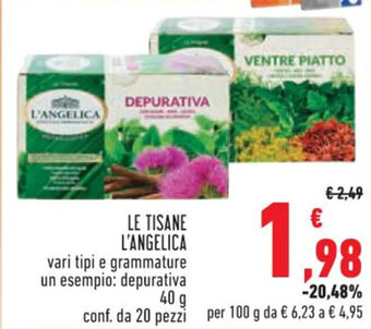 Conad LE TISANE L'ANGELICA vari tipi e grammature un esempio: depurativa 40 g conf. da 20 pezzi offerta
