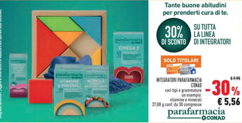 Conad INTEGRATORI PARAFARMACIA CONAD vari tipi e grammature un esempio: vitamine e minerali 37,08 g conf. da 30 compresse offerta