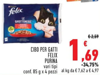 Conad CIBO PER GATTI FELIX PURINA vari tipi conf. 85 g x 4 pezzi offerta
