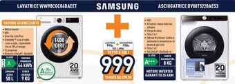 Unieuro Samsung LAVATRICE WW90CGC04DAEET + ASCIUGATRICE DV80T5220AES3 offerta