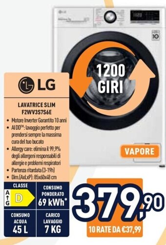 Unieuro LG LAVATRICE SLIM F2WV3S7S6E offerta
