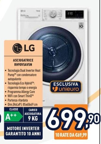 Unieuro LG ASCIUGATRICE RH90V5AV5N offerta