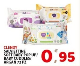 Premium Supermercati CLENDY SALVIETTINE SOFT BABY POP UP/ BABY CUDDLES/ ARGAN 72 PZ offerta