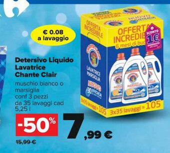 Carrefour Iper Detersivo Liquido Lavatrice Chante Clair 5,25 l offerta