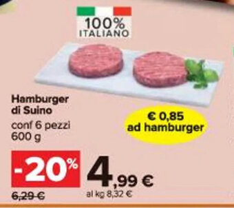 Hamburger di Suino conf 6 pezzi 600 g