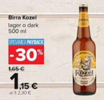Carrefour Iper Birra Kozel lager o dark 500 ml offerta
