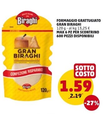 PENNY FORMAGGIO GRATTUGIATO GRAN BIRAGHI 120 g offerta