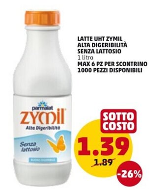 PENNY LATTE UHT ZYMIL ALTA DIGERIBILITÀ SENZA LATTOSIO 1 litro offerta