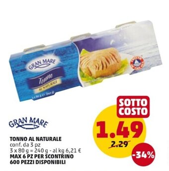 PENNY GRAN MARE TONNO AL NATURALE conf. da 3 pz 3 x 80 g offerta